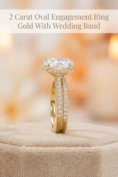 2 carat oval engagement ring gold with wedding band