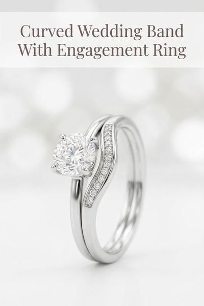 curved wedding band with engagement ring