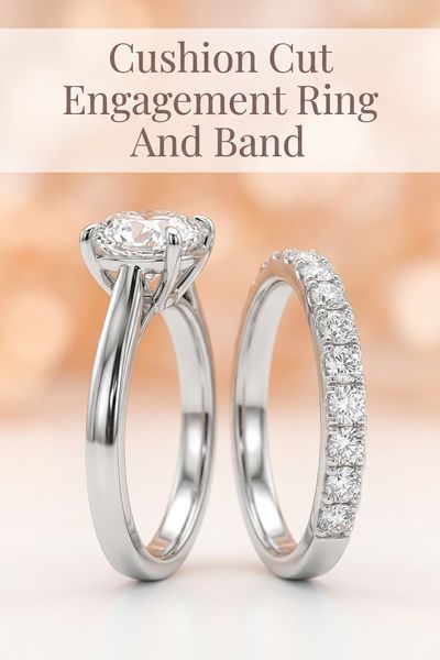 cushion cut engagement ring and band