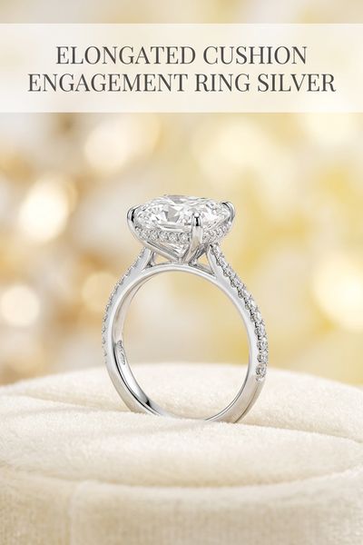 elongated cushion engagement ring silver