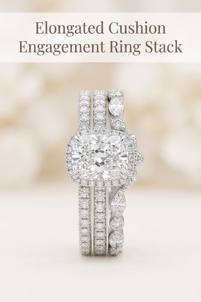 elongated cushion engagement ring stack