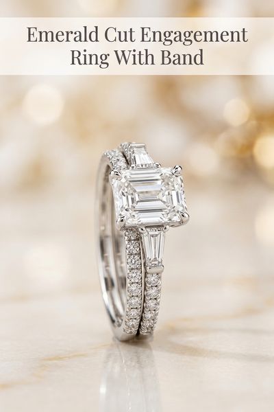 emerald cut engagement ring with band