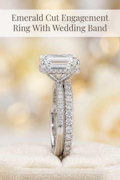 emerald cut engagement ring with wedding band