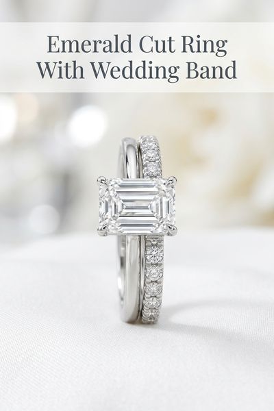 emerald cut ring with wedding band