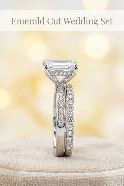 emerald cut wedding set