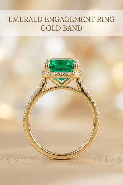 emerald engagement ring gold band