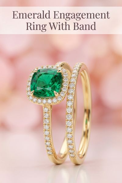emerald engagement ring with band