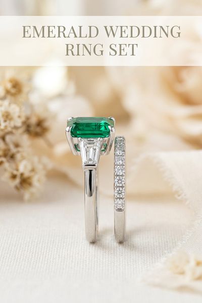 emerald wedding ring set
