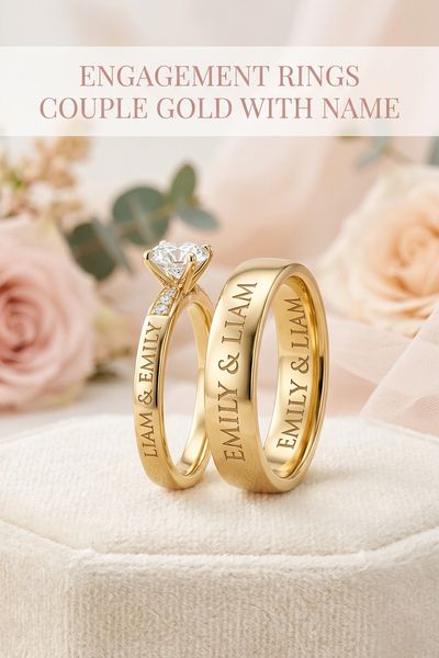 engagement rings couple gold with name