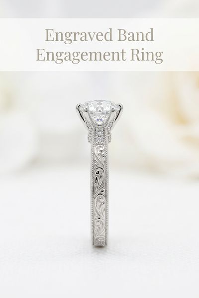 engraved band engagement ring