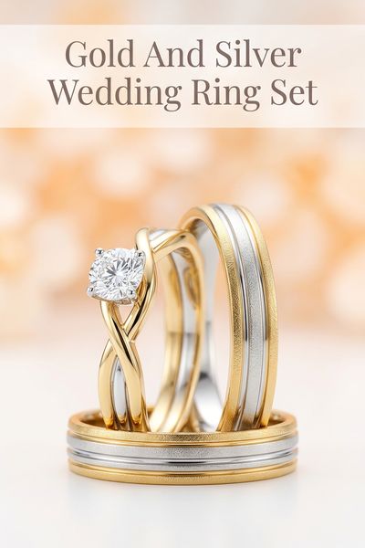 gold and silver wedding ring set