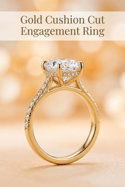 gold cushion cut engagement ring