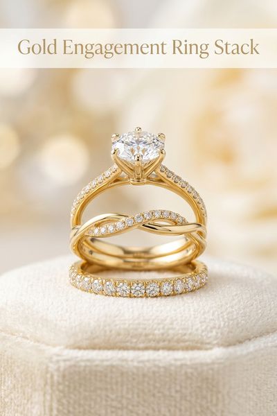 gold engagement ring stack