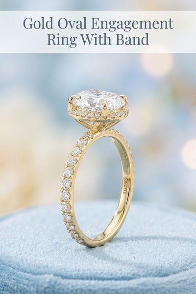 gold oval engagement ring with band