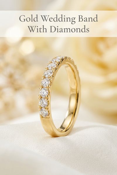 gold wedding band with diamonds