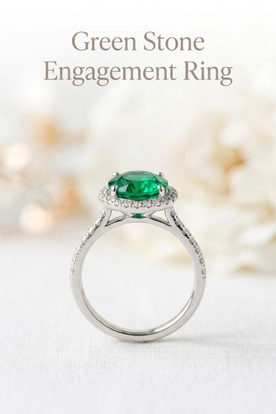 green stone engagement ring