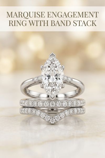 marquise engagement ring with band stack