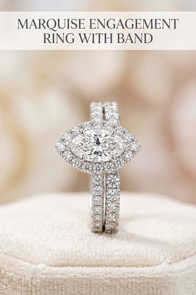 marquise engagement ring with band