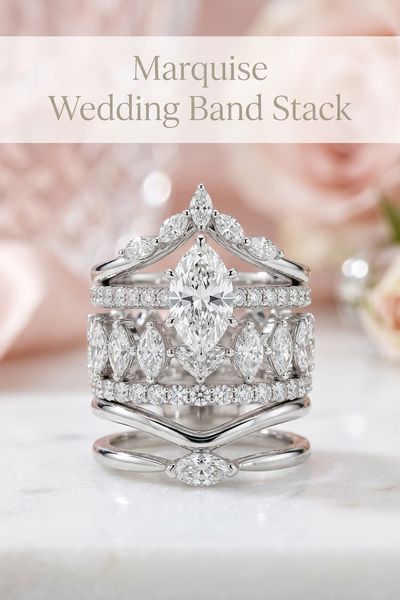 marquise wedding band stack