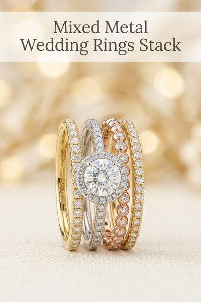 mixed metal wedding rings stack
