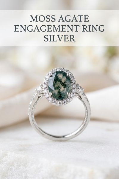 moss agate engagement ring silver