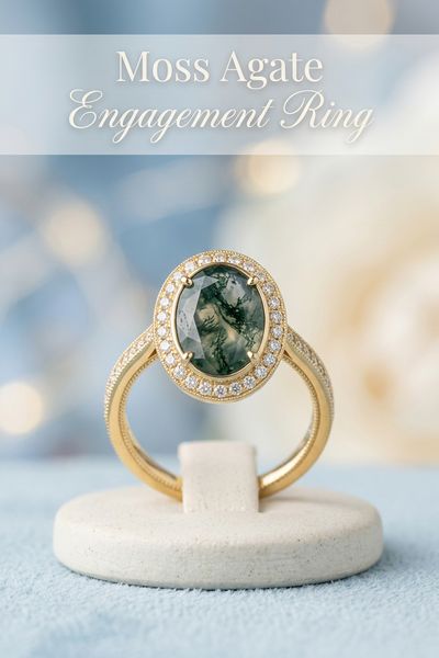 moss agate engagement ring