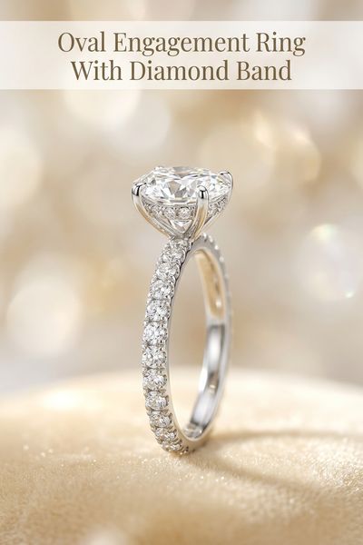 oval engagement ring with diamond band