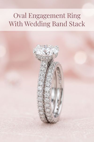 oval engagement ring with wedding band stack