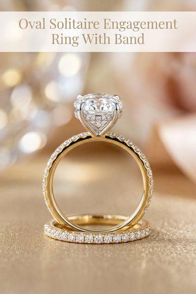 oval solitaire engagement ring with band