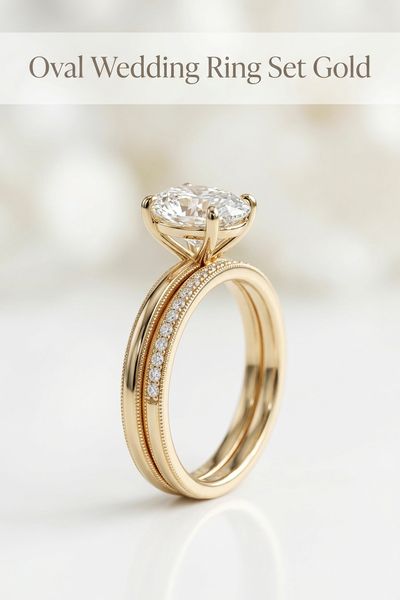 oval wedding ring set gold