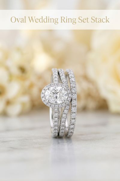oval wedding ring set stack