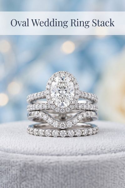 oval wedding ring stack