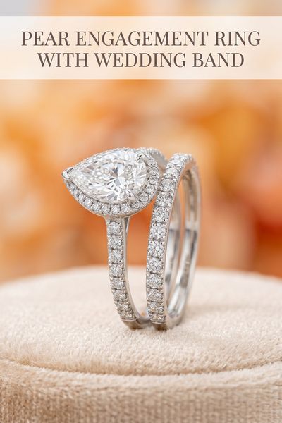 pear engagement ring with wedding band