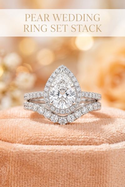 pear wedding ring set stack