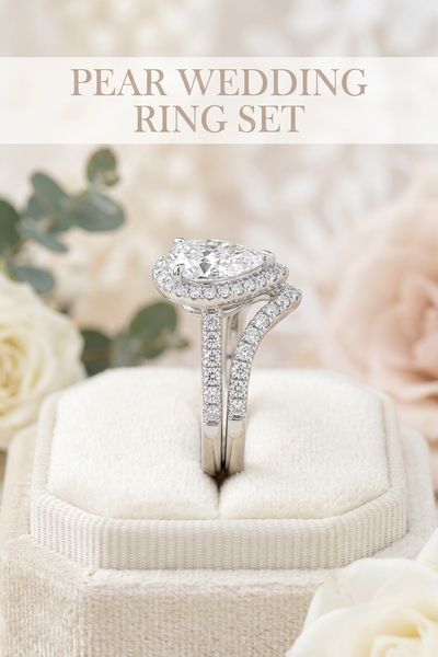 pear wedding ring set