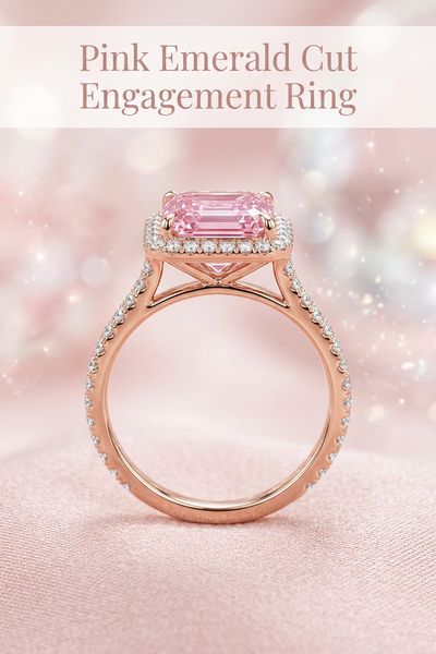 pink emerald cut engagement ring