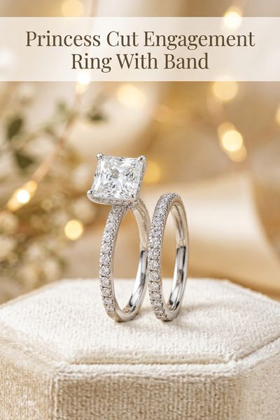 princess cut engagement ring with band