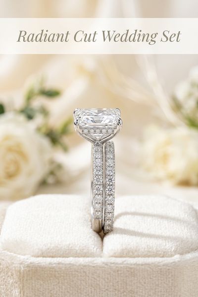 radiant cut wedding set