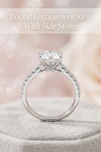 round engagement ring with side stones