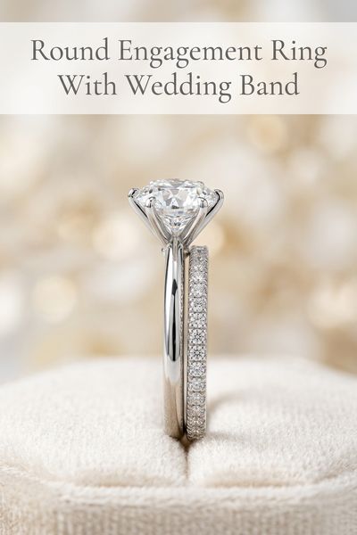 round engagement ring with wedding band