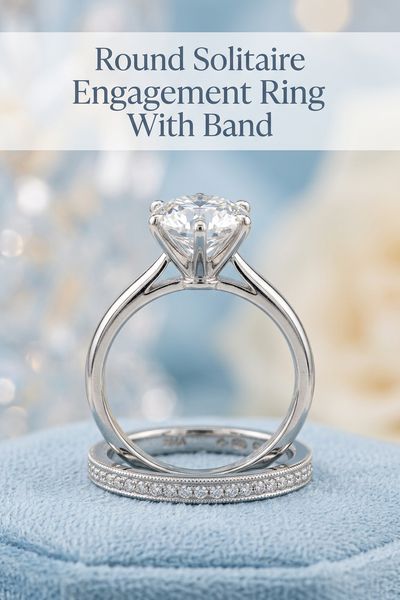 round solitaire engagement ring with band