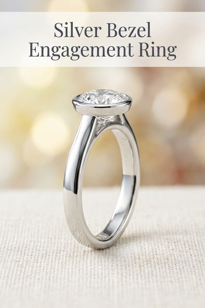 silver bezel engagement ring