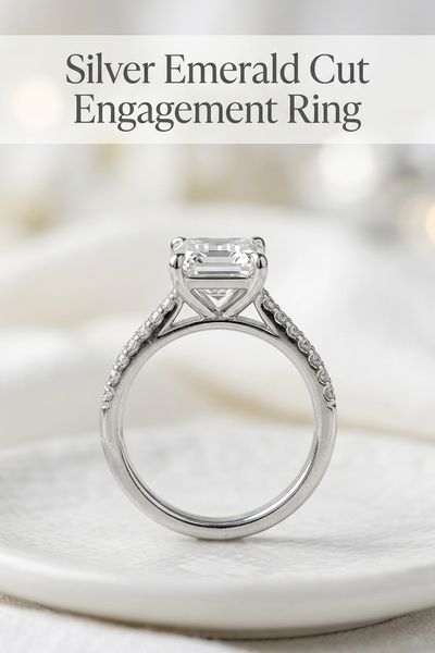 silver emerald cut engagement ring