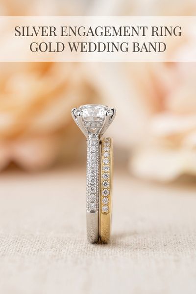 silver engagement ring gold wedding band