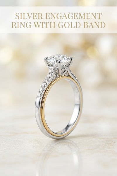 silver engagement ring with gold band