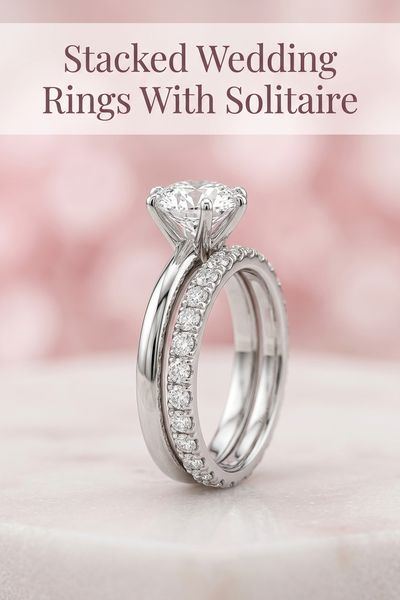 stacked wedding rings with solitaire