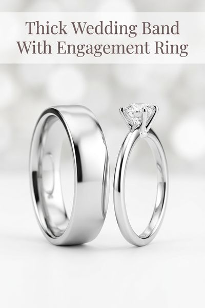 thick wedding band with engagement ring
