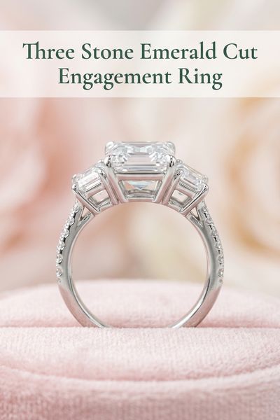 three stone emerald cut engagement ring