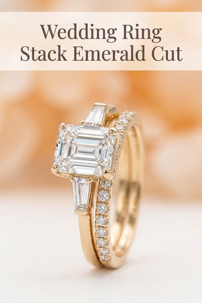 wedding ring stack emerald cut
