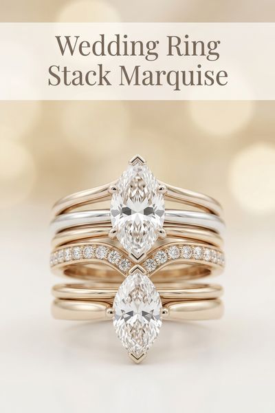 wedding ring stack marquise